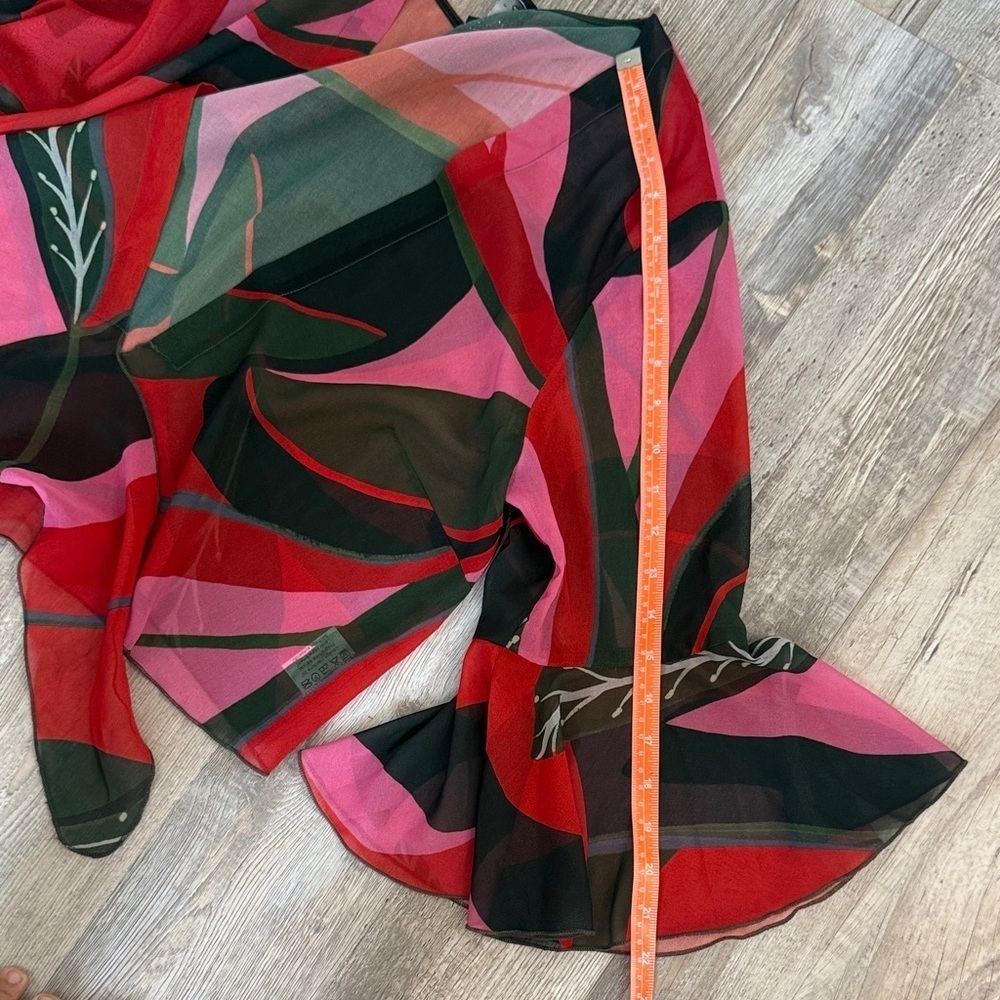 Bleu D’Azur Colorful Leaf Pattern Wrap Top size 4 - Picture 6 of 10